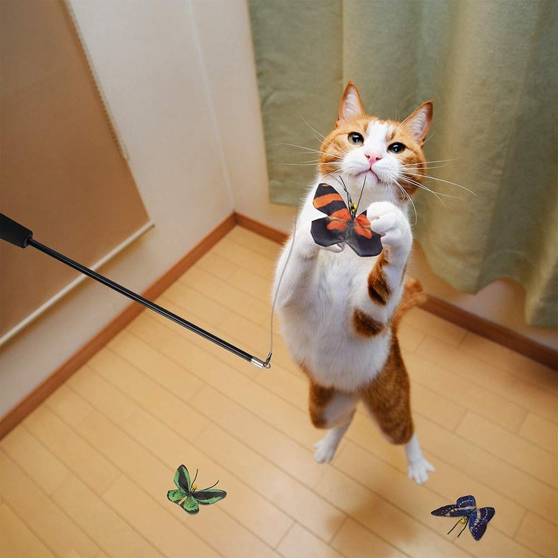 AWOOF Butterfly Cat Wand Cat Toys Set, Realistic Crinkle Catnip Butterflies Kitten Toys with Retractable Interactive Cat Wand 11 PCS Cat Toys for Indoor Cats - Image 4
